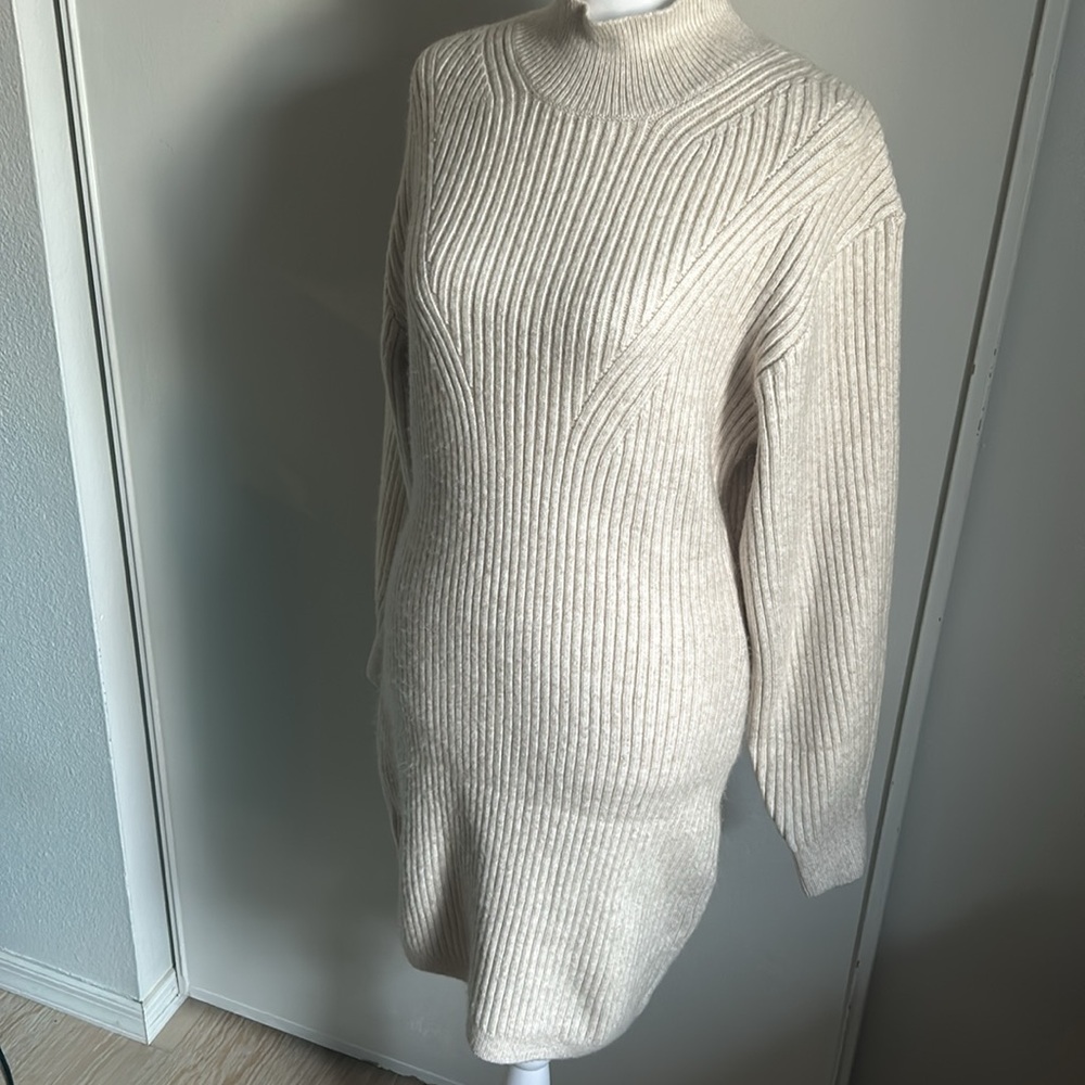 New H & M Fitted Mock Neck Plush Ribbed Long Sleeve Sweater Dress - Picture 6 of 12
